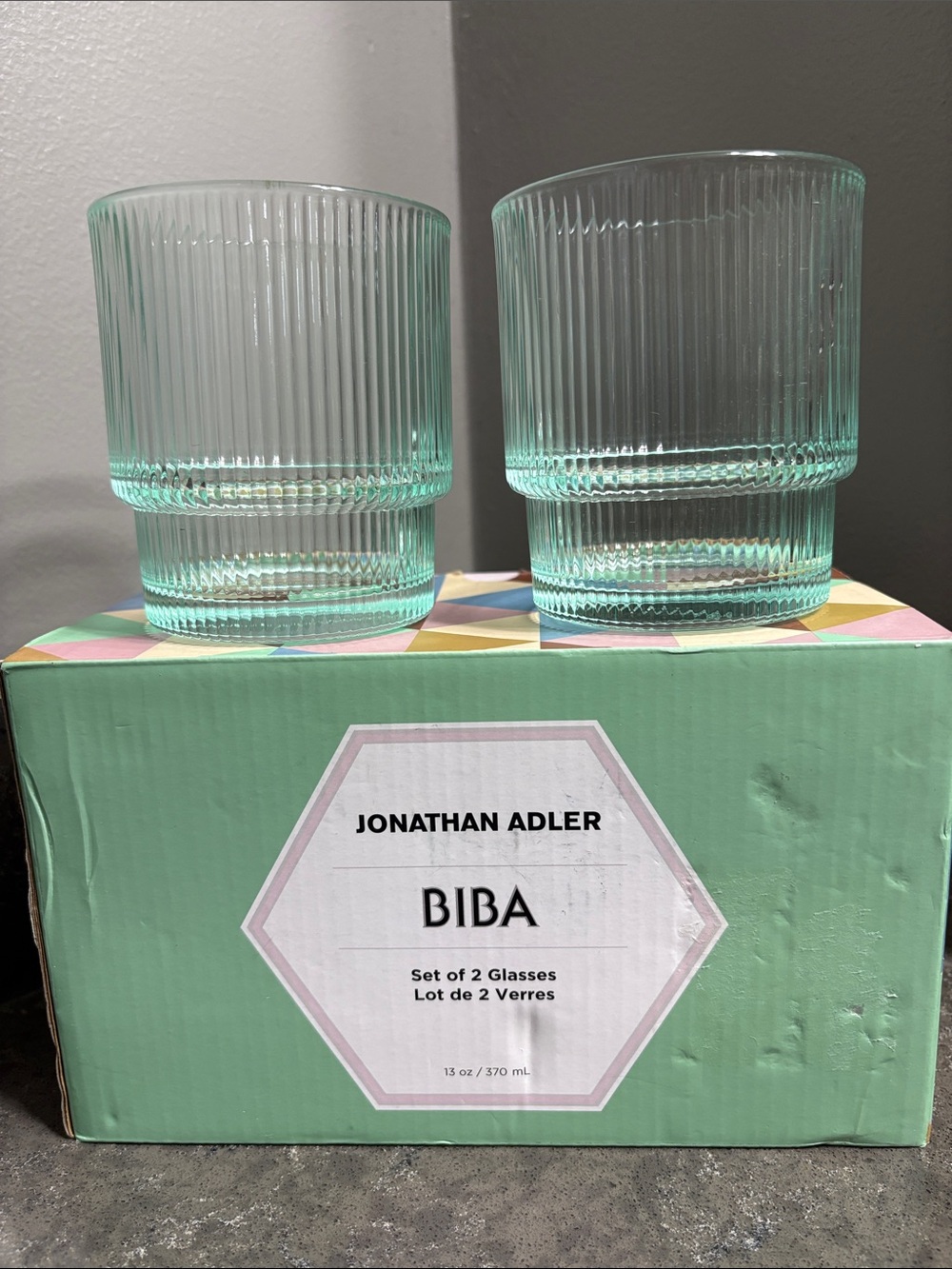 Jonathan Adler Biba Ribbed Glasses in Aqua